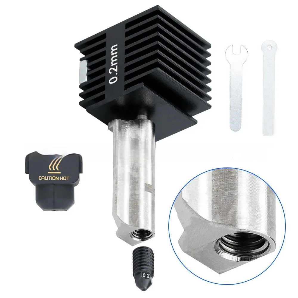 Bambu Lab A1 Mini 3D printer hot end replacement kit with four nozzle sizes and black silicone sleeve