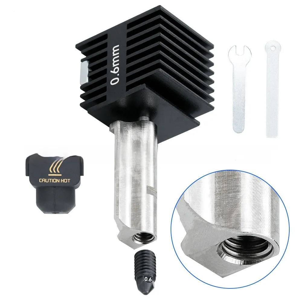 Bambu Lab A1 Mini 3D printer hot end replacement kit with four nozzle sizes and black silicone sleeve