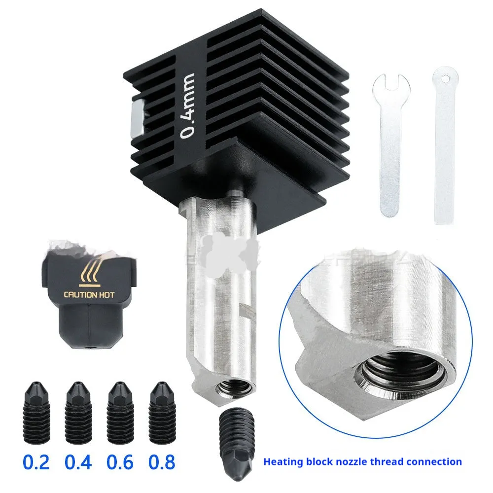 Bambu Lab A1 Mini 3D printer hot end replacement kit with four nozzle sizes and black silicone sleeve