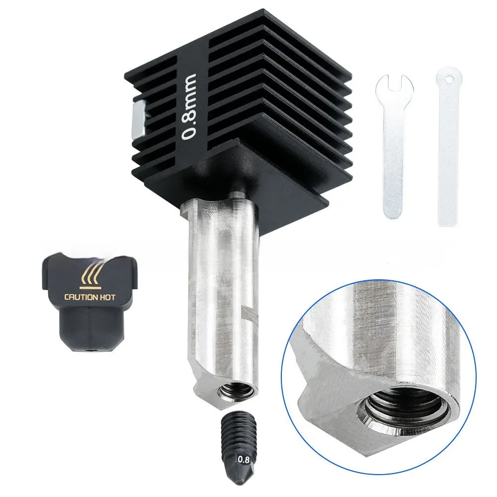 Bambu Lab A1 Mini 3D printer hot end replacement kit with four nozzle sizes and black silicone sleeve
