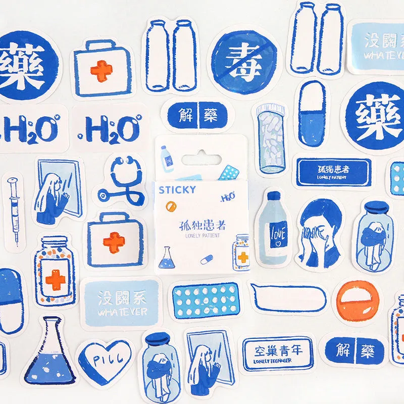 46 cartoon decorative stickers for journaling in small 30x37mm size with nine colour theme options