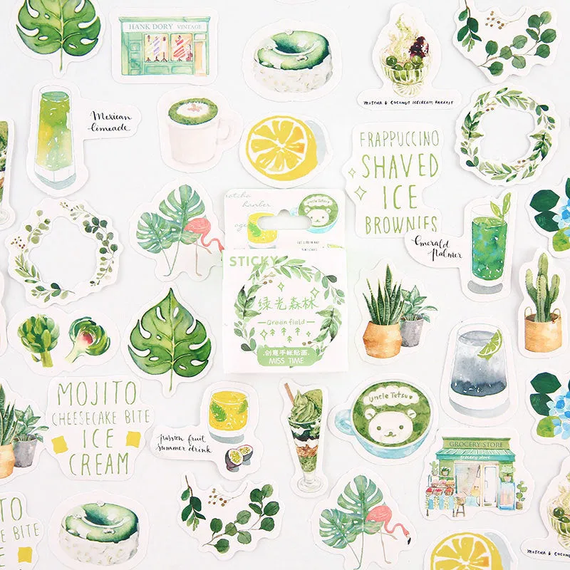 46 cartoon decorative stickers for journaling in small 30x37mm size with nine colour theme options