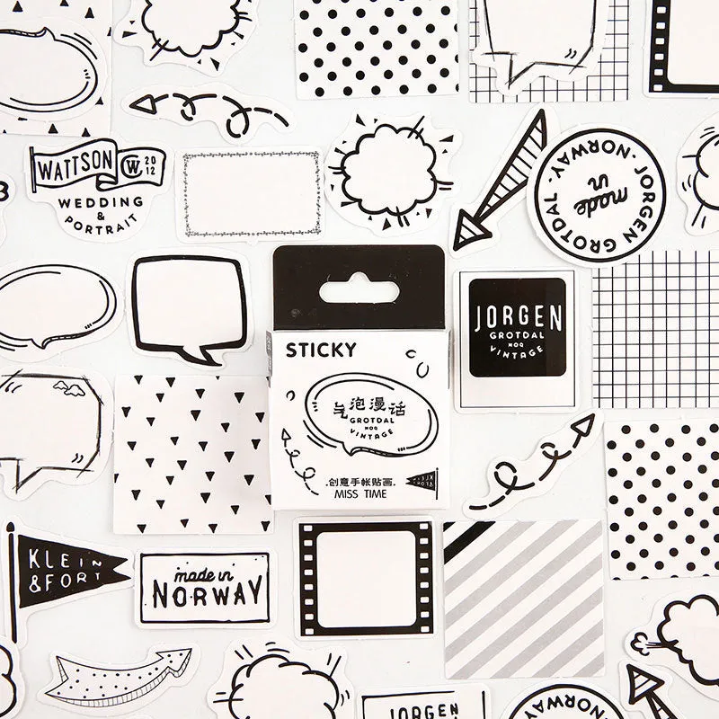 46 cartoon decorative stickers for journaling in small 30x37mm size with nine colour theme options