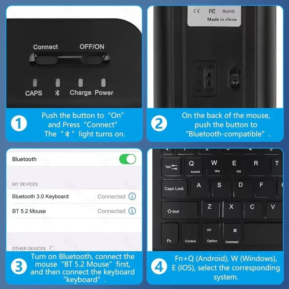 iPad in a colourful TPU leather case with a built-in RGB backlit Bluetooth keyboard and a flip-out stand.