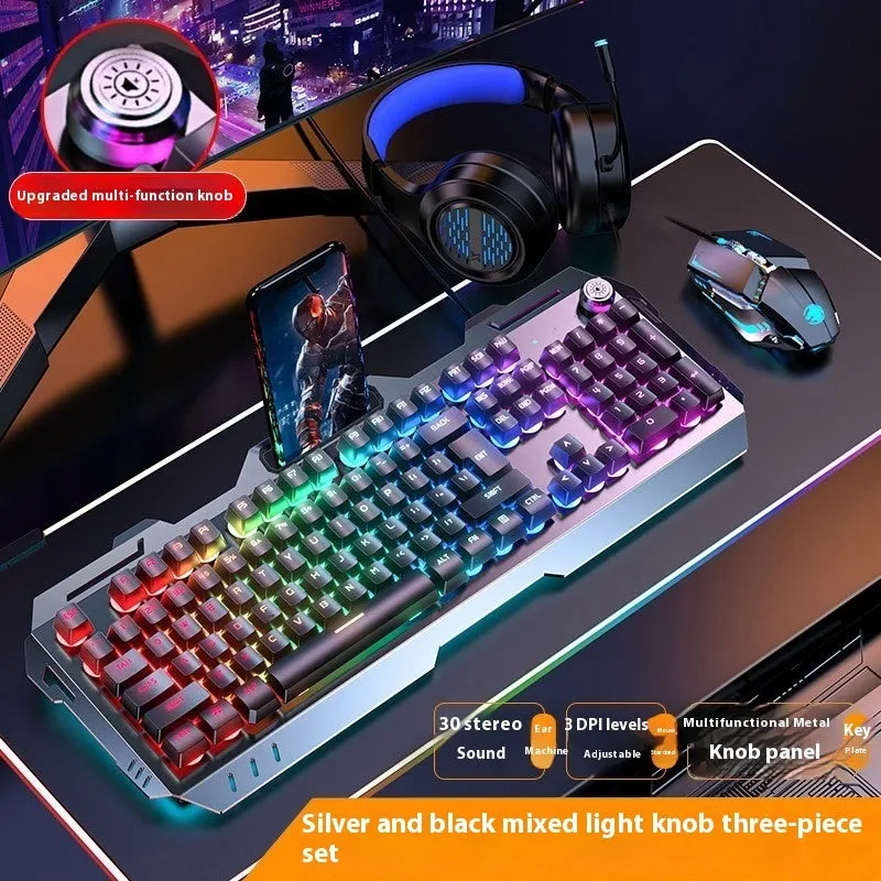Aluminium alloy mechanical keyboard with backlit keys in gaming dimensions with optional mouse and headset