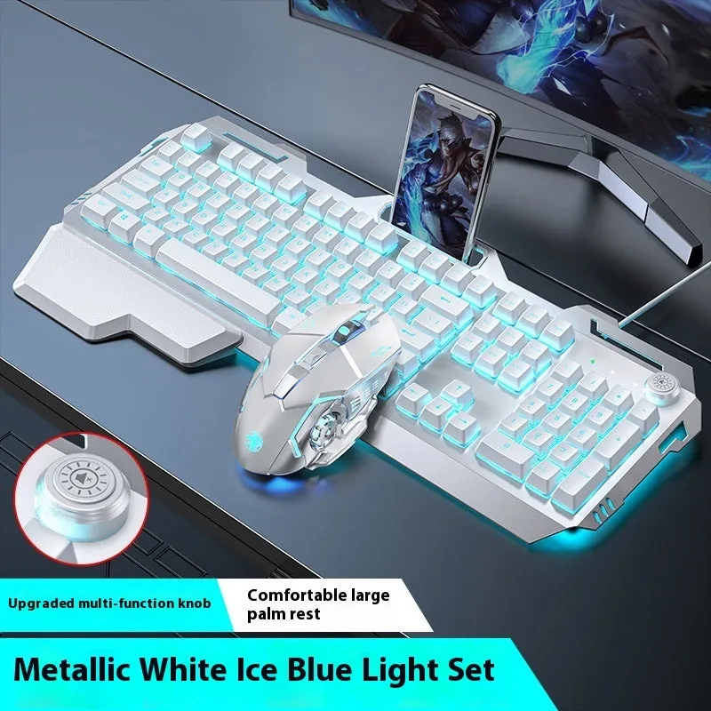 Aluminium alloy mechanical keyboard with backlit keys in gaming dimensions with optional mouse and headset