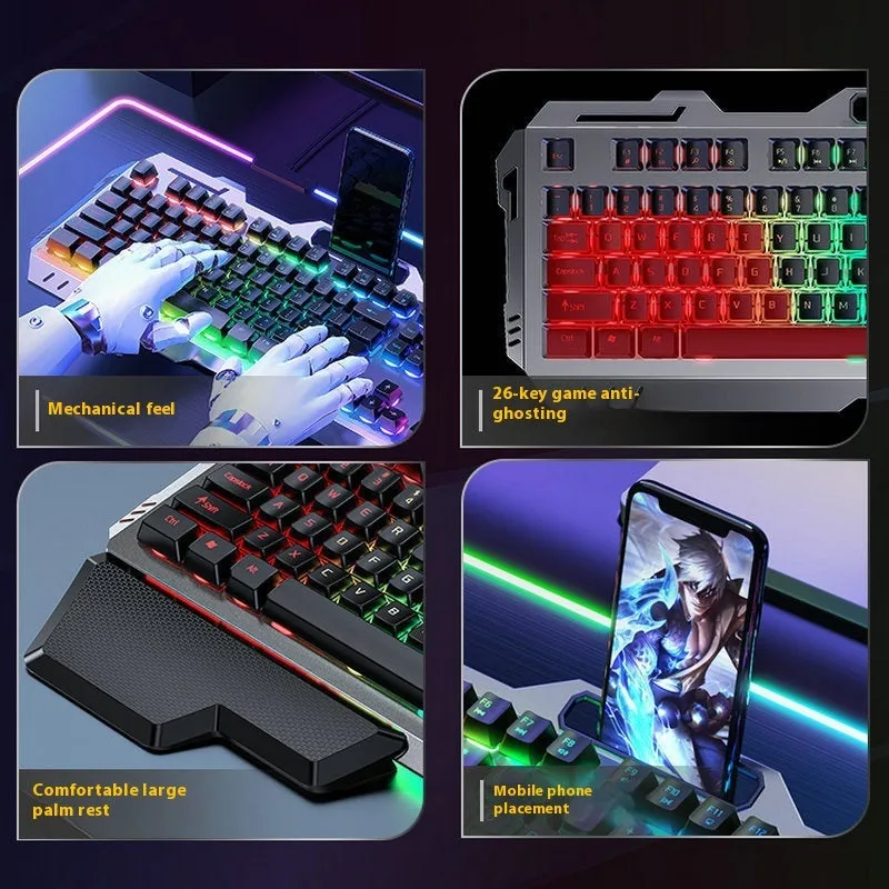 Aluminium alloy mechanical keyboard with backlit keys in gaming dimensions with optional mouse and headset