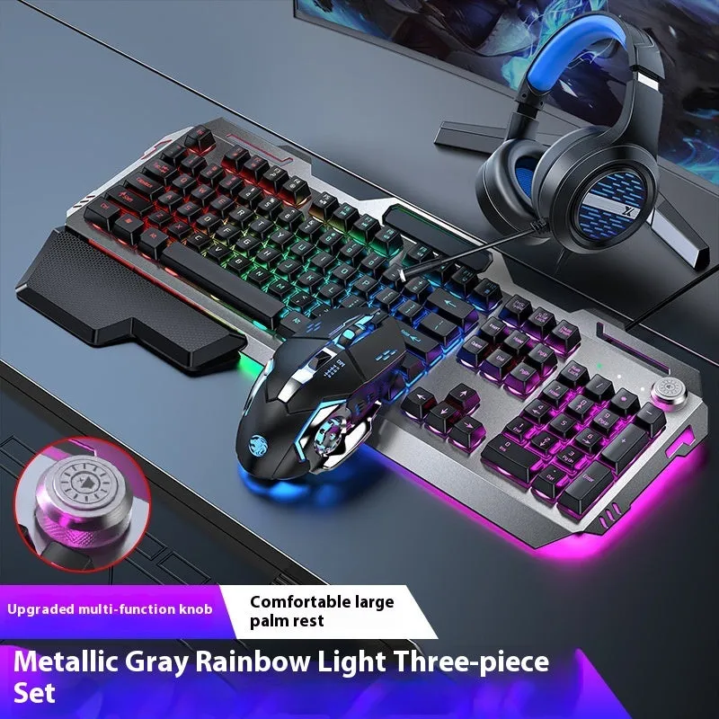 Aluminium alloy mechanical keyboard with backlit keys in gaming dimensions with optional mouse and headset