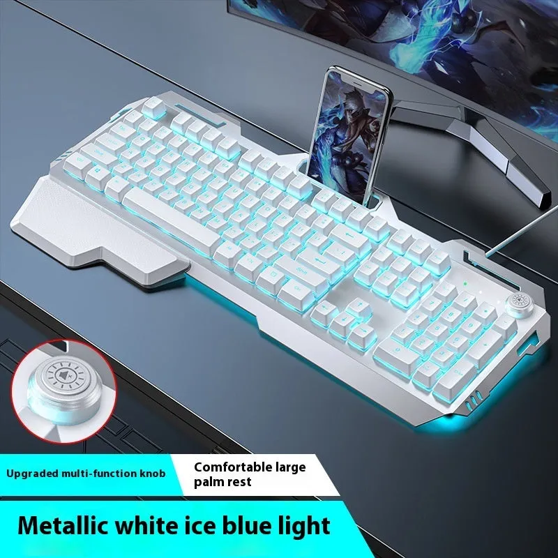 Aluminium alloy mechanical keyboard with backlit keys in gaming dimensions with optional mouse and headset