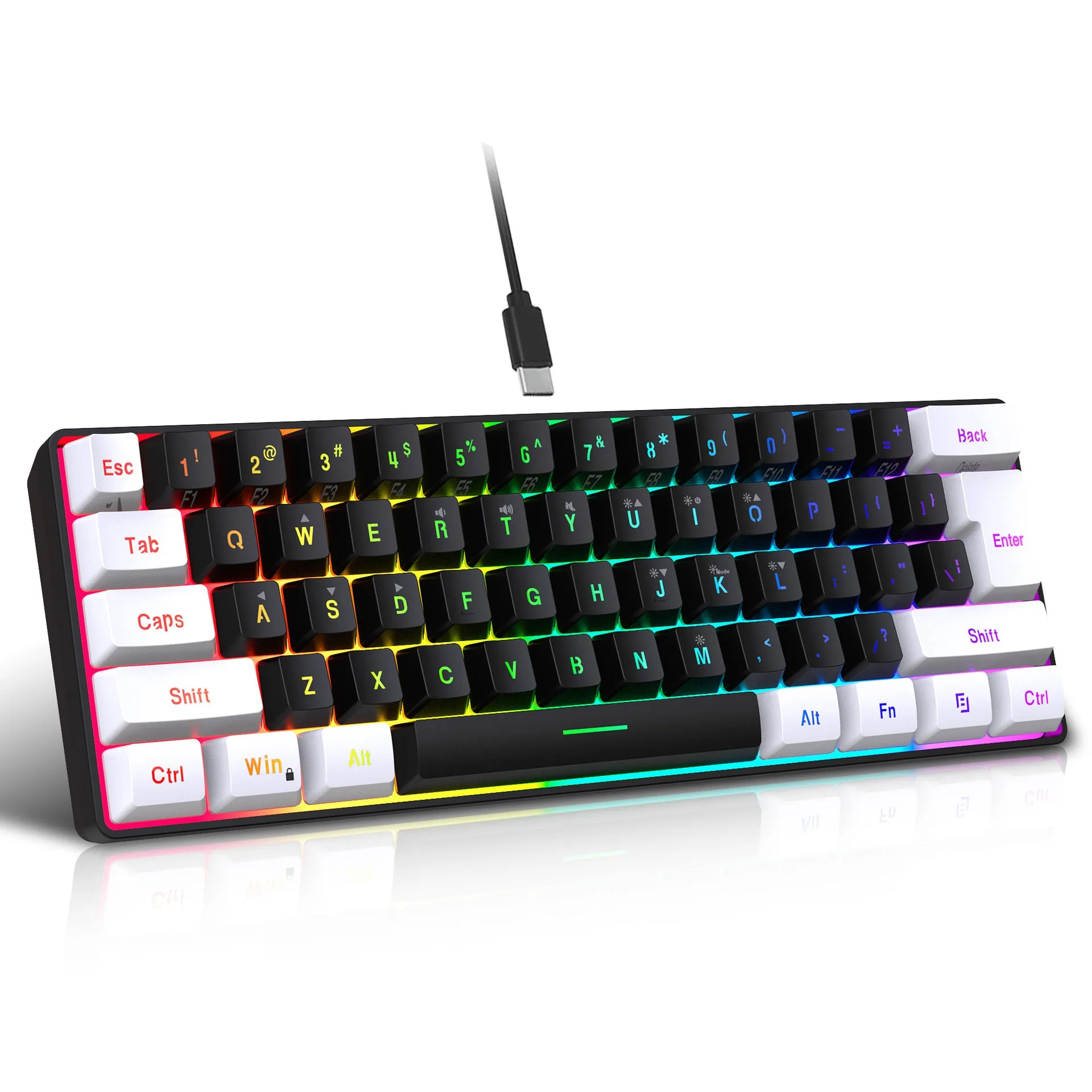 Simple wired 61-key USB membrane keyboard in multiple colour options including white and black