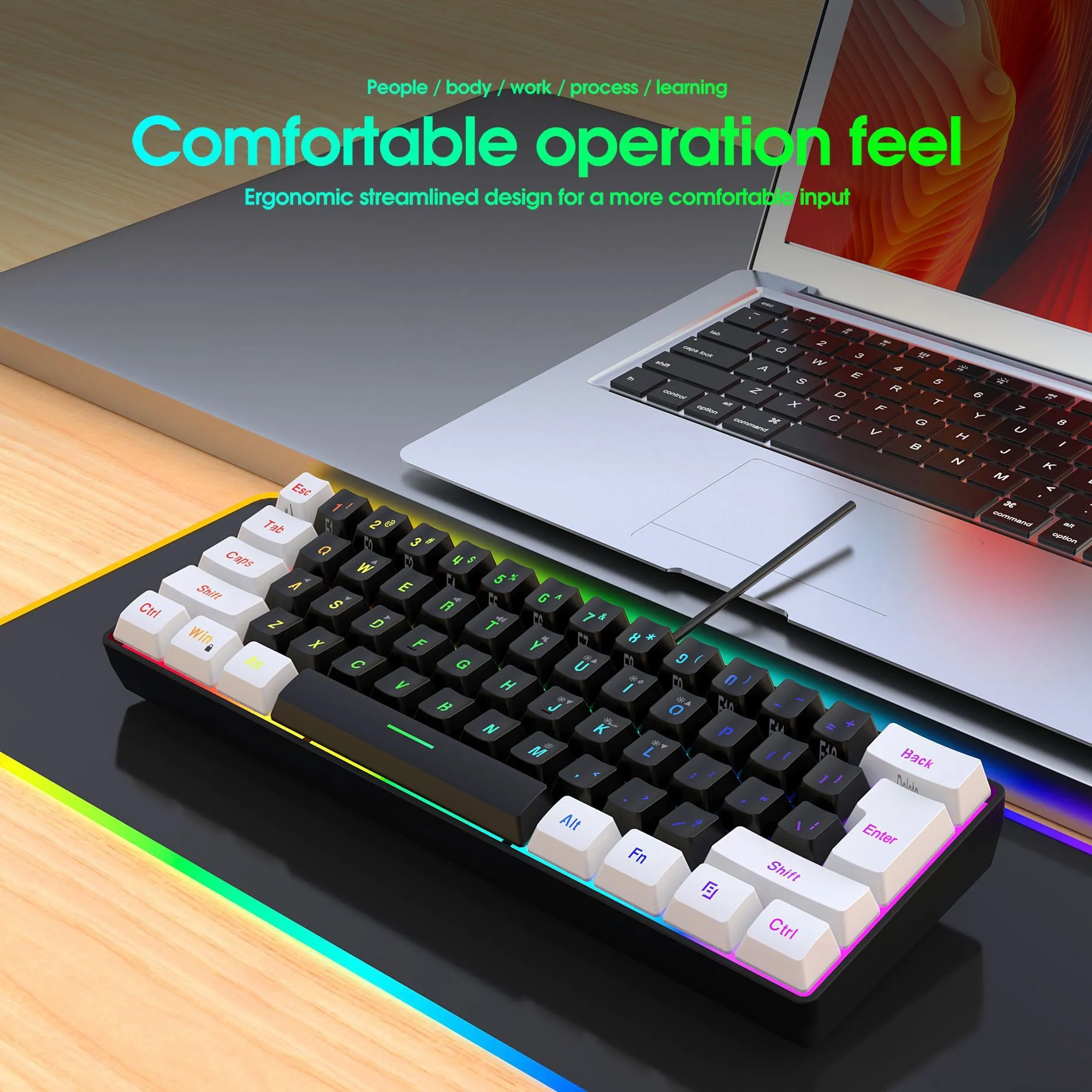 Simple wired 61-key USB membrane keyboard in multiple colour options including white and black