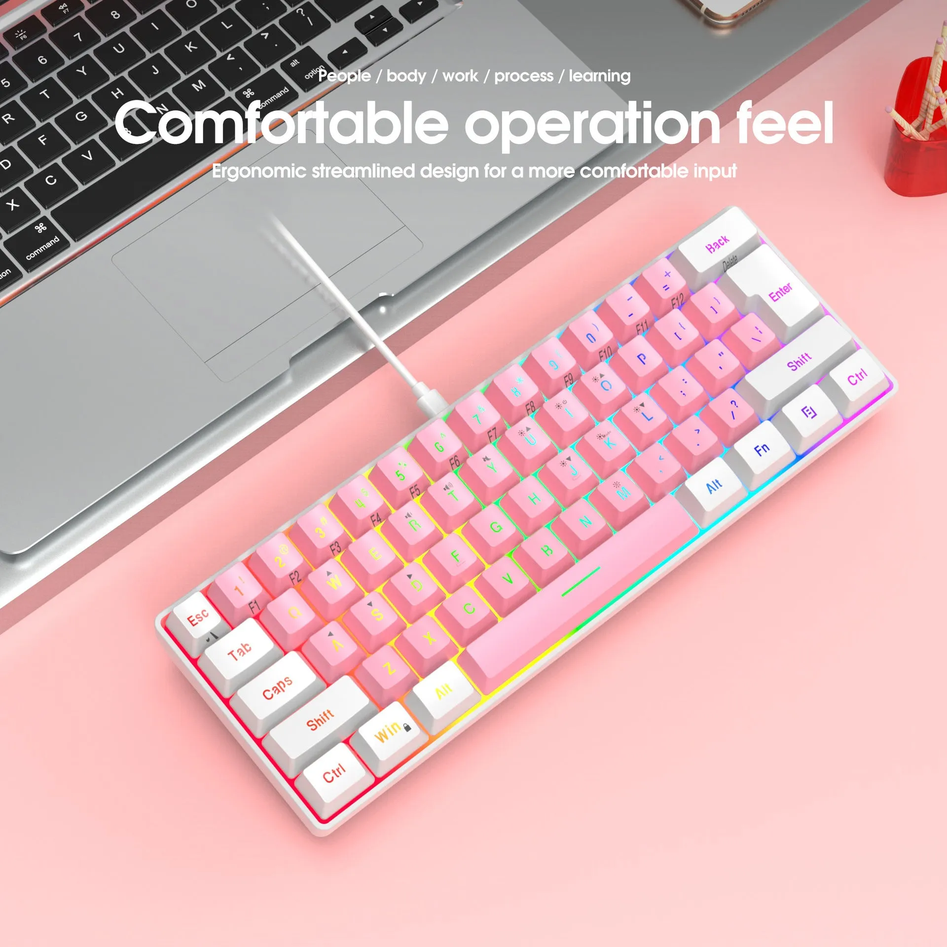 Simple wired 61-key USB membrane keyboard in multiple colour options including white and black