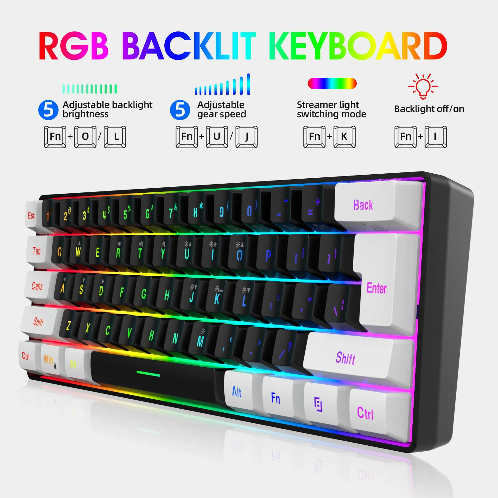 Simple wired 61-key USB membrane keyboard in multiple colour options including white and black