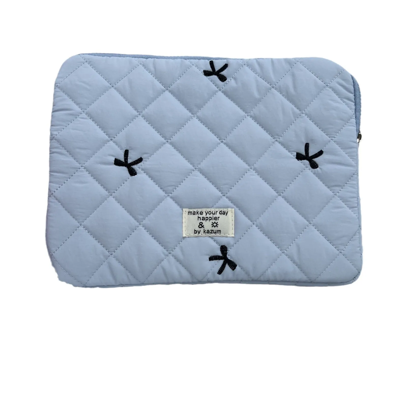 Nylon laptop storage bag with embroidered rhombus bow design in multiple colour options