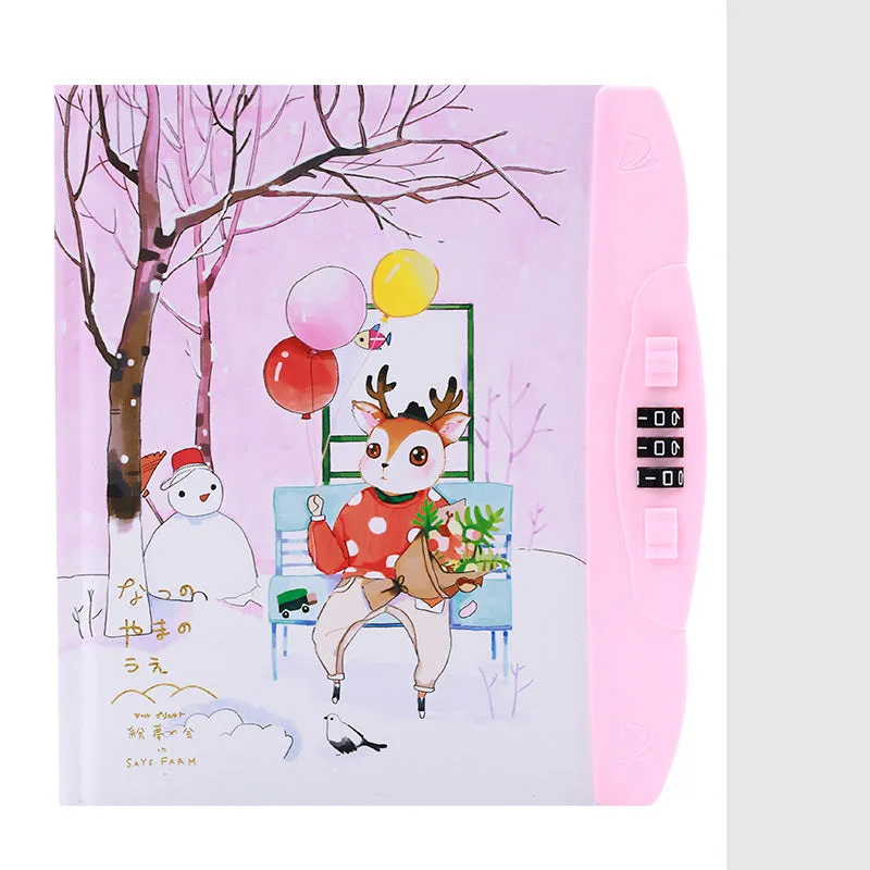 Children's lockable diary notebook with cartoon cover, combination lock, and yellow pages