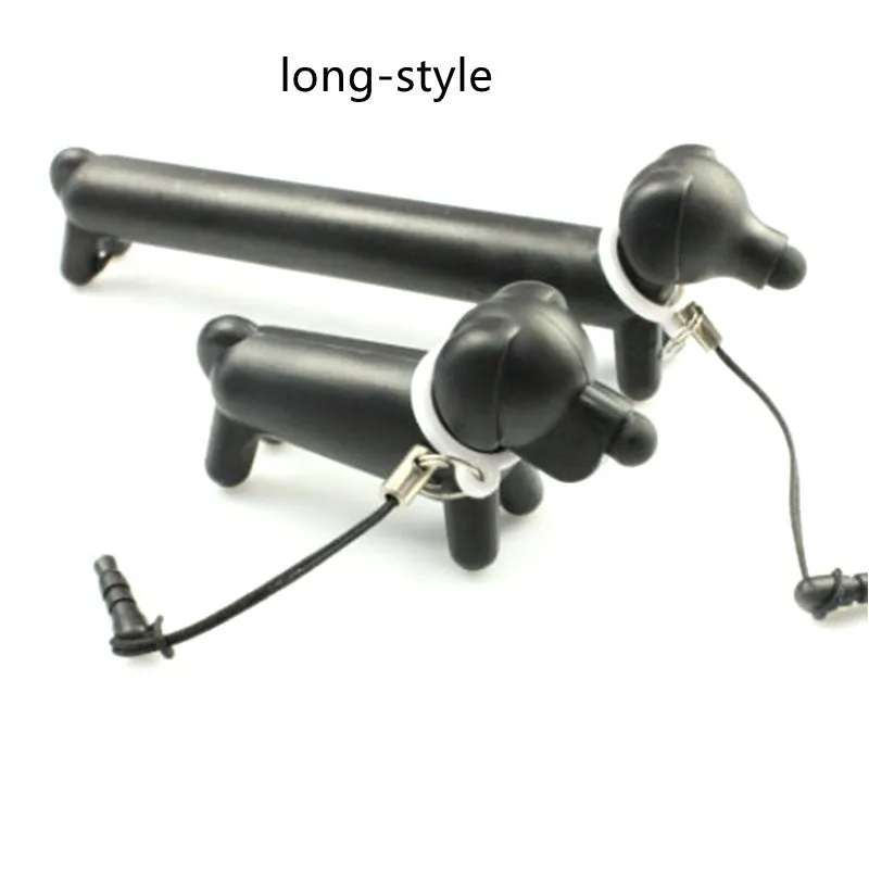 Black dog-shaped touch screen stylus with adjustable length and phone holder stand base