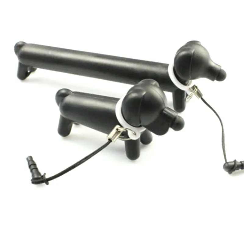 Black dog-shaped touch screen stylus with adjustable length and phone holder stand base