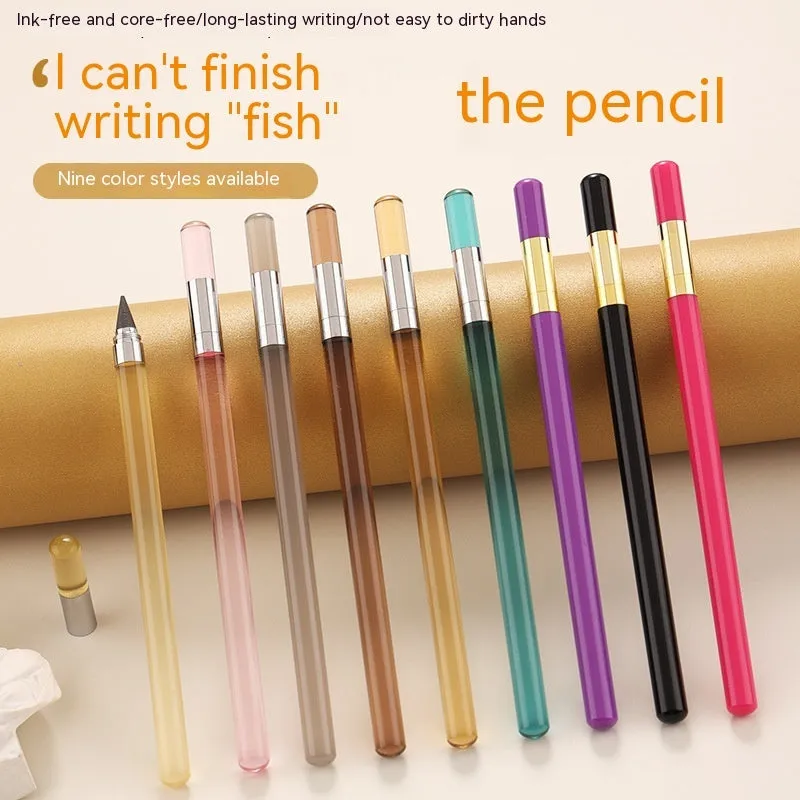 Transparent acrylic eternal pencil with alloy pen head in sharpening-free design