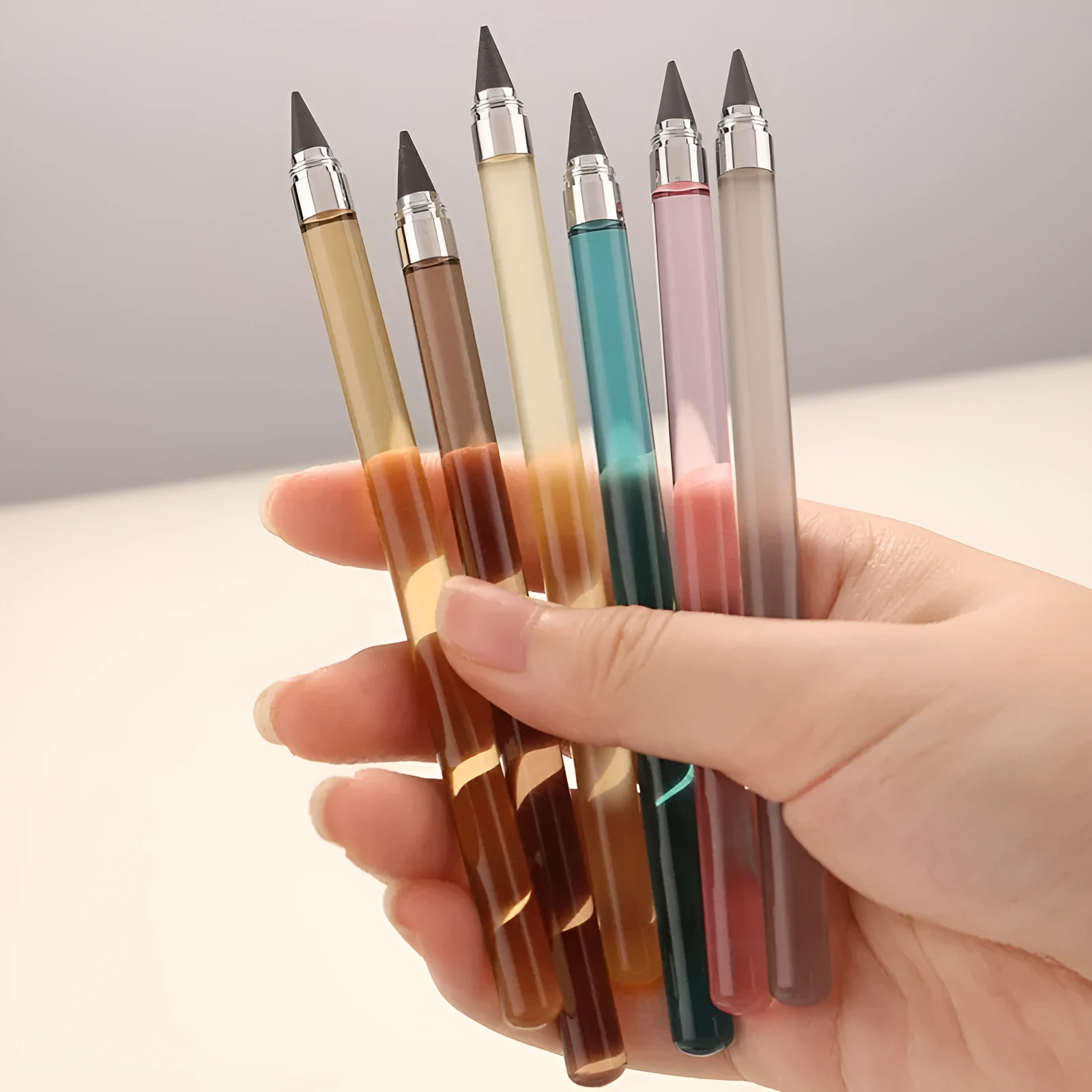 Transparent acrylic eternal pencil with alloy pen head in sharpening-free design
