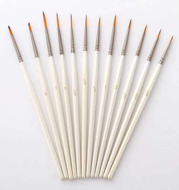 12 nylon wool hook line art markers in solid wood holder with pearl white tips