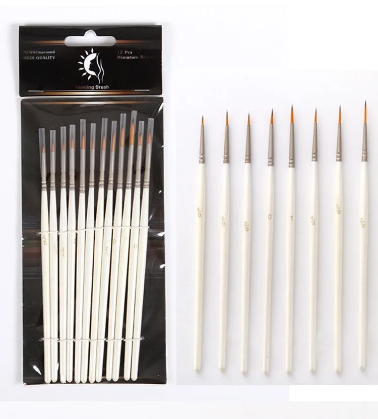12 nylon wool hook line art markers in solid wood holder with pearl white tips
