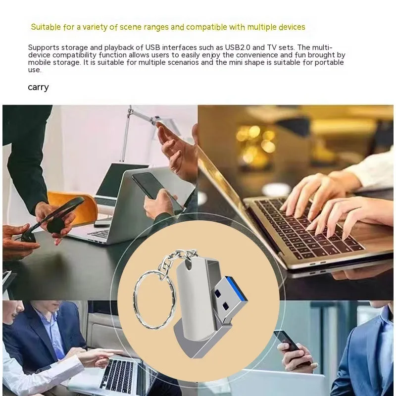 White metal USB flash drive with rotational mechanism showing compact 34mm design