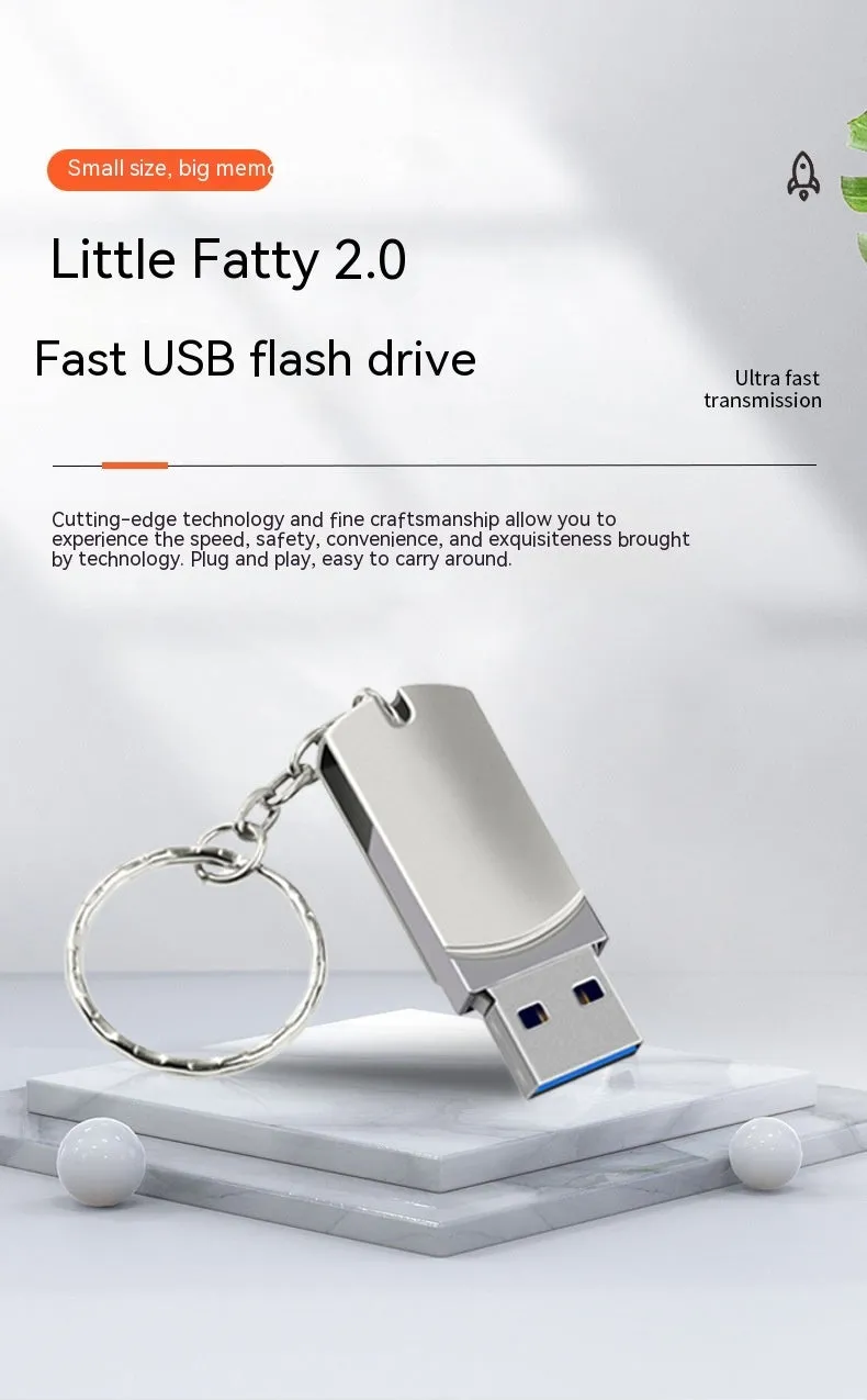White metal USB flash drive with rotational mechanism showing compact 34mm design