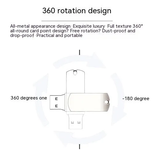 White metal USB flash drive with rotational mechanism showing compact 34mm design