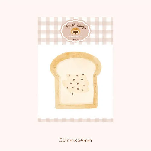 Food-themed pocket note paper cards in bread, tomato, and yoghurt colours, sized 85mm by 120mm.