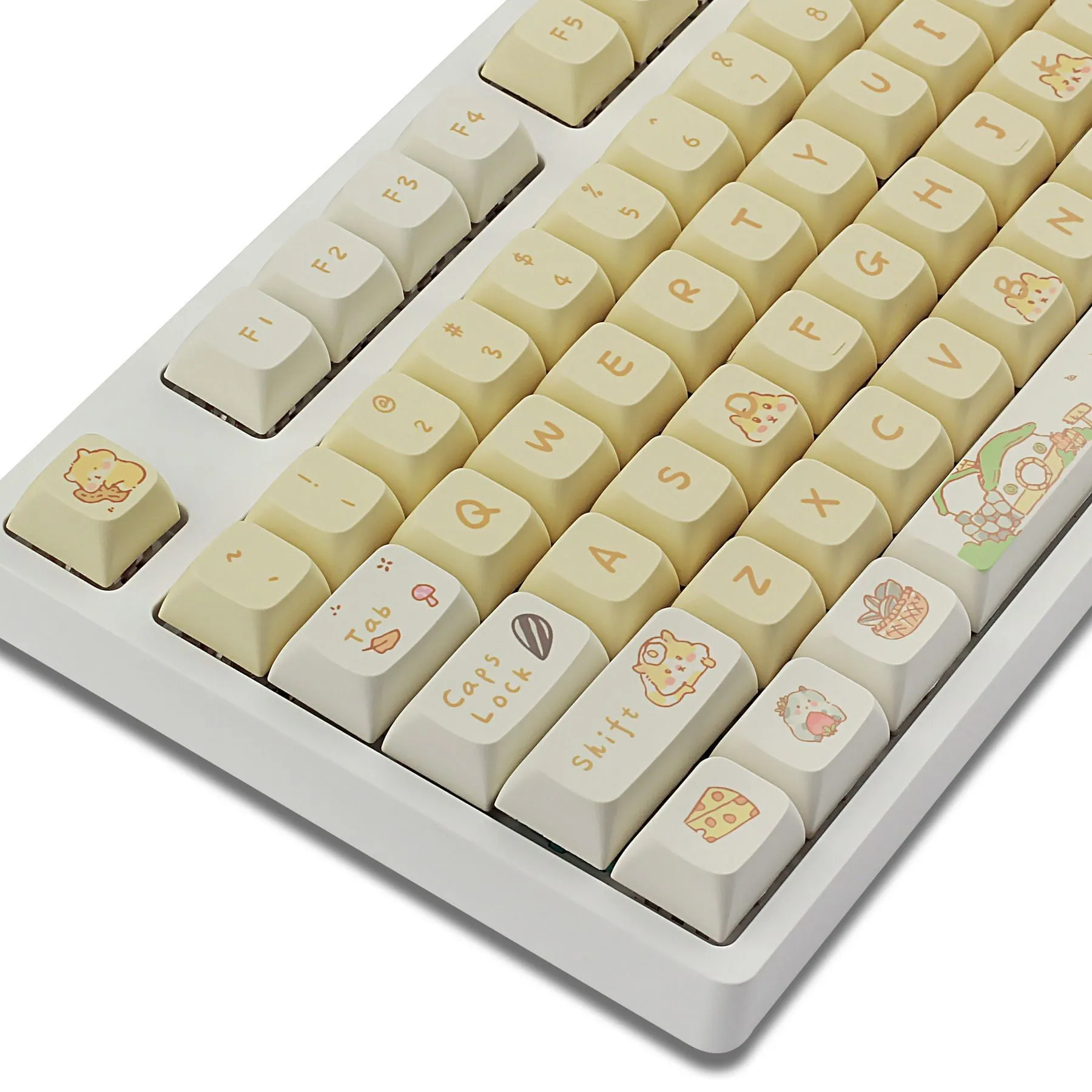 Custard yellow and soft grey XDA profile plastic keycap sets for mechanical keyboards.