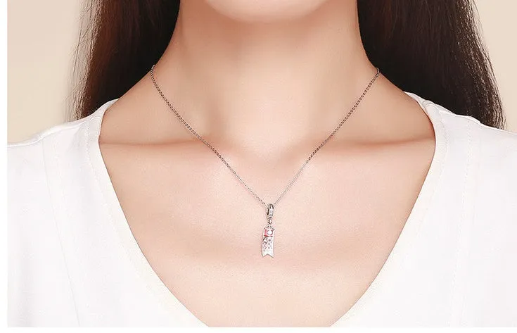 S925 sterling silver carp streamer fish pendant necklace with oxidised finish and zircon details
