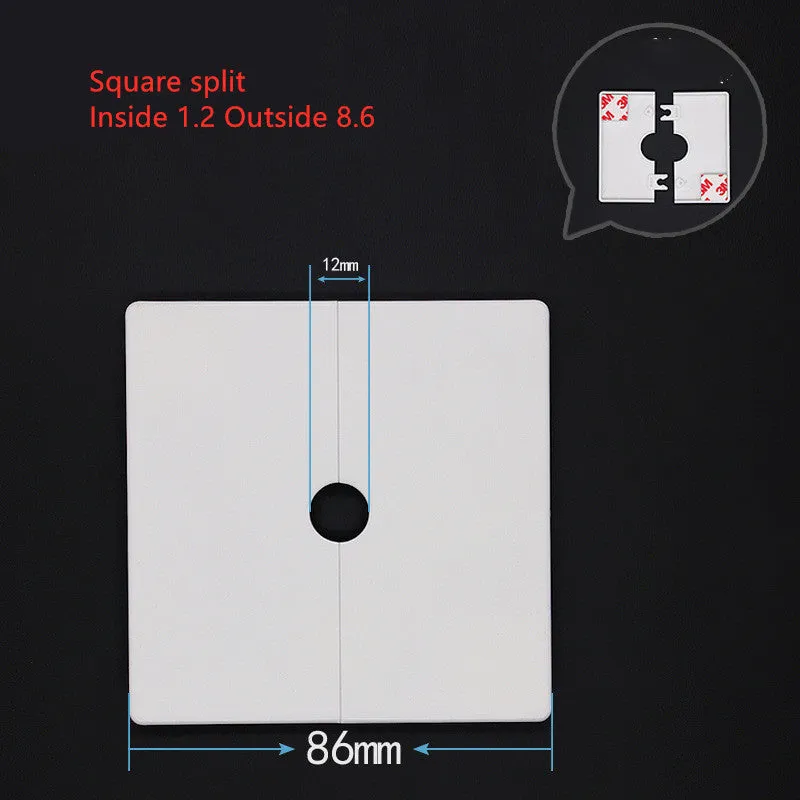 A white ABS plastic decorative ring sticker with 3M adhesive backing for covering wall holes.