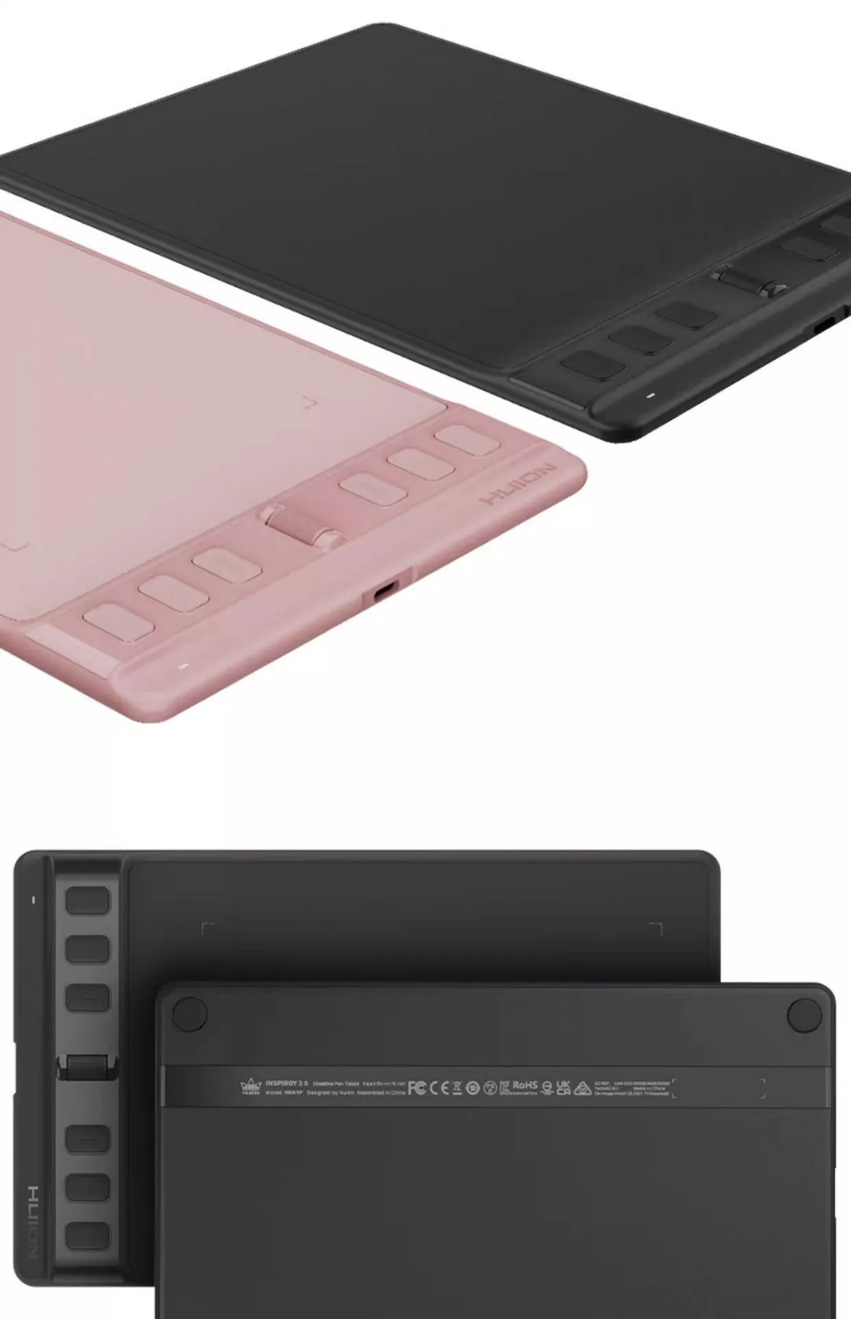 Hua Wang H641P drawing tablet with digital pen, available in black or cherry blossom pink with mobile connectivity
