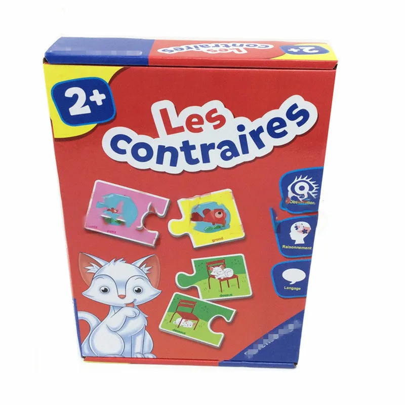 French children's puzzle toy with 24 picture and word matching pieces on thickened paper plate