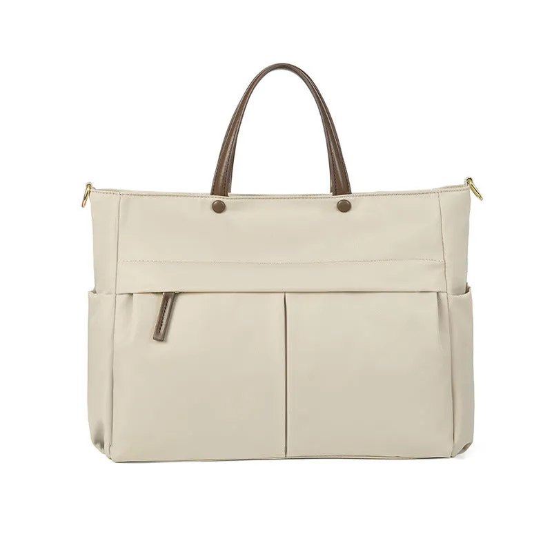 Women's Oxford cloth briefcase bag in elegant black with contrast colour detailing and stitching