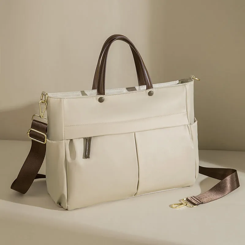 Women's Oxford cloth briefcase bag in elegant black with contrast colour detailing and stitching