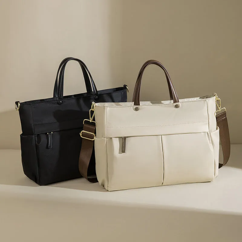 Women's Oxford cloth briefcase bag in elegant black with contrast colour detailing and stitching
