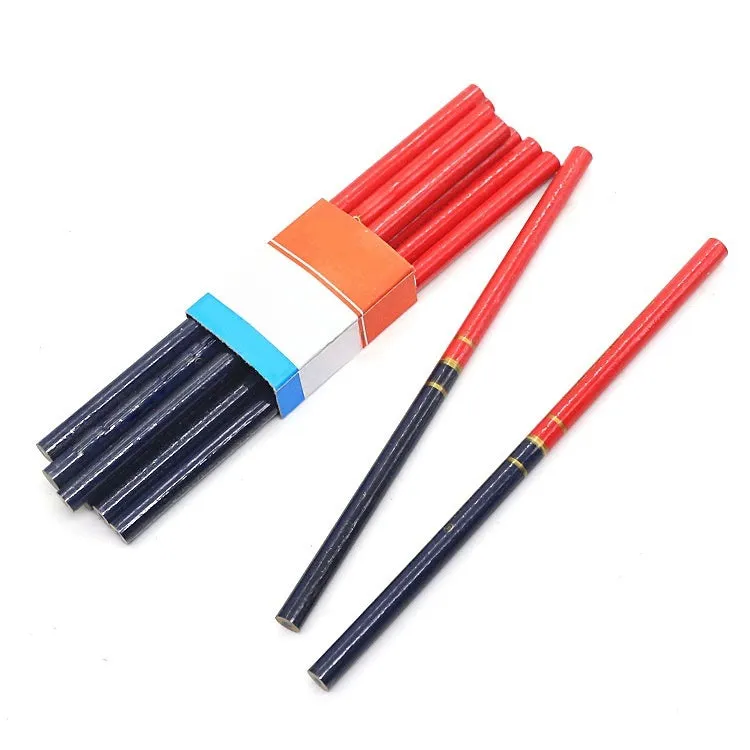 Pack of ten red and blue two-colour carpenter's pencils with round wooden casings.