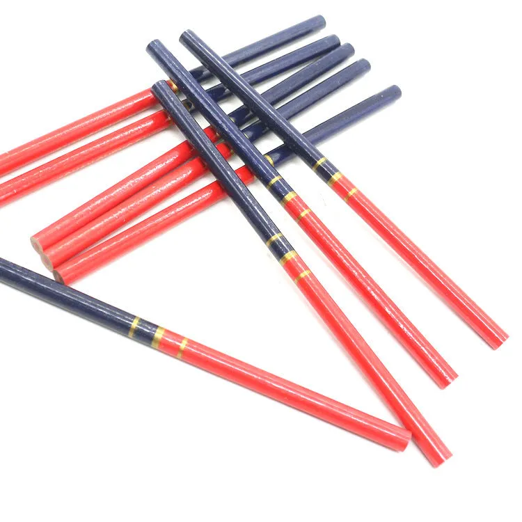Pack of ten red and blue two-colour carpenter's pencils with round wooden casings.