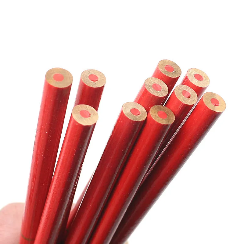 Pack of ten red and blue two-colour carpenter's pencils with round wooden casings.