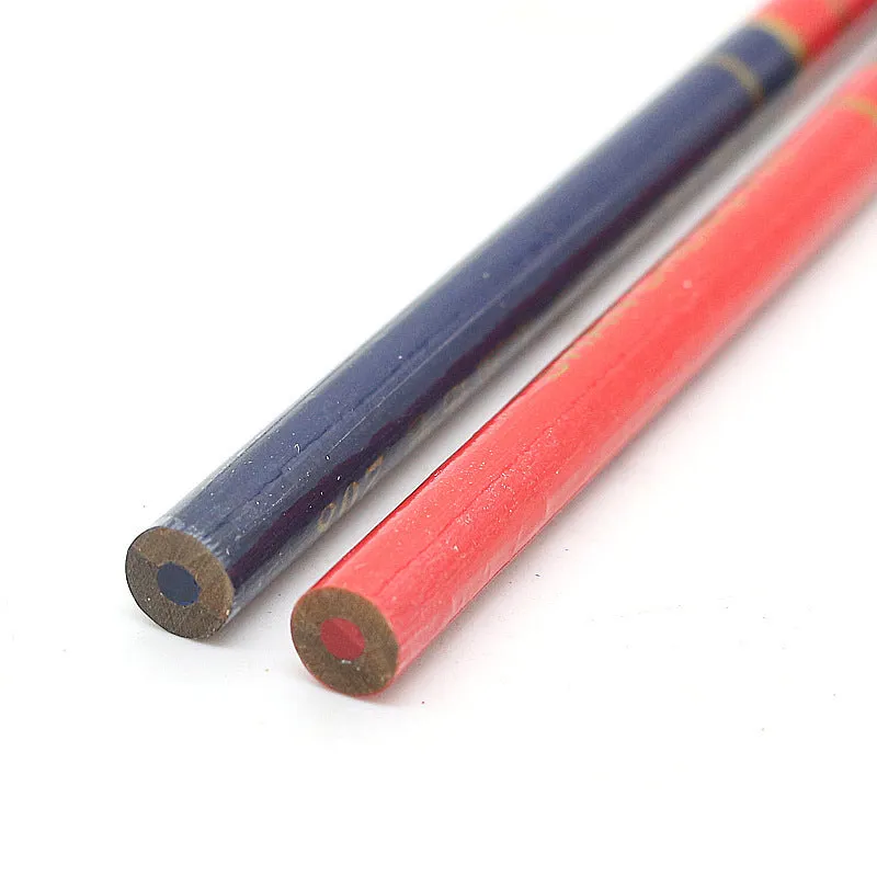 Pack of ten red and blue two-colour carpenter's pencils with round wooden casings.