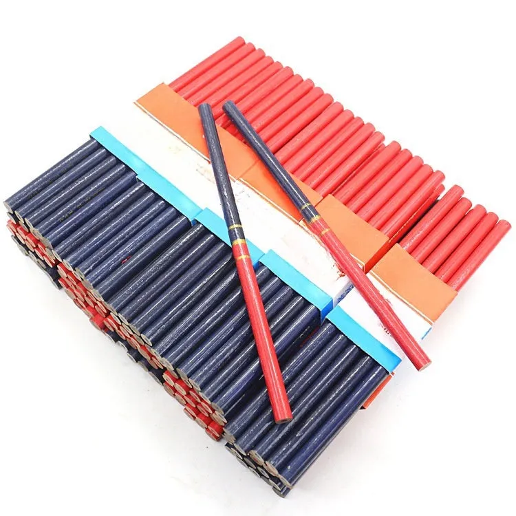 Pack of ten red and blue two-colour carpenter's pencils with round wooden casings.
