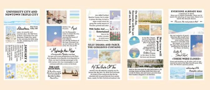 Pack of 20 paper landscape painting stickers measuring 60 by 120 millimetres.