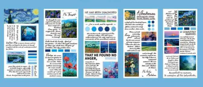 Pack of 20 paper landscape painting stickers measuring 60 by 120 millimetres.