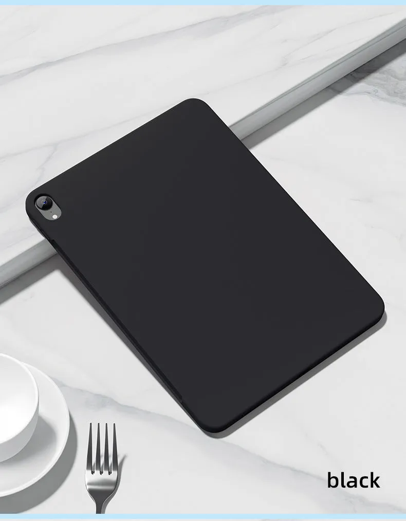 Liquid silicone protective case for iPad tablets in various colours showing full-body coverage design