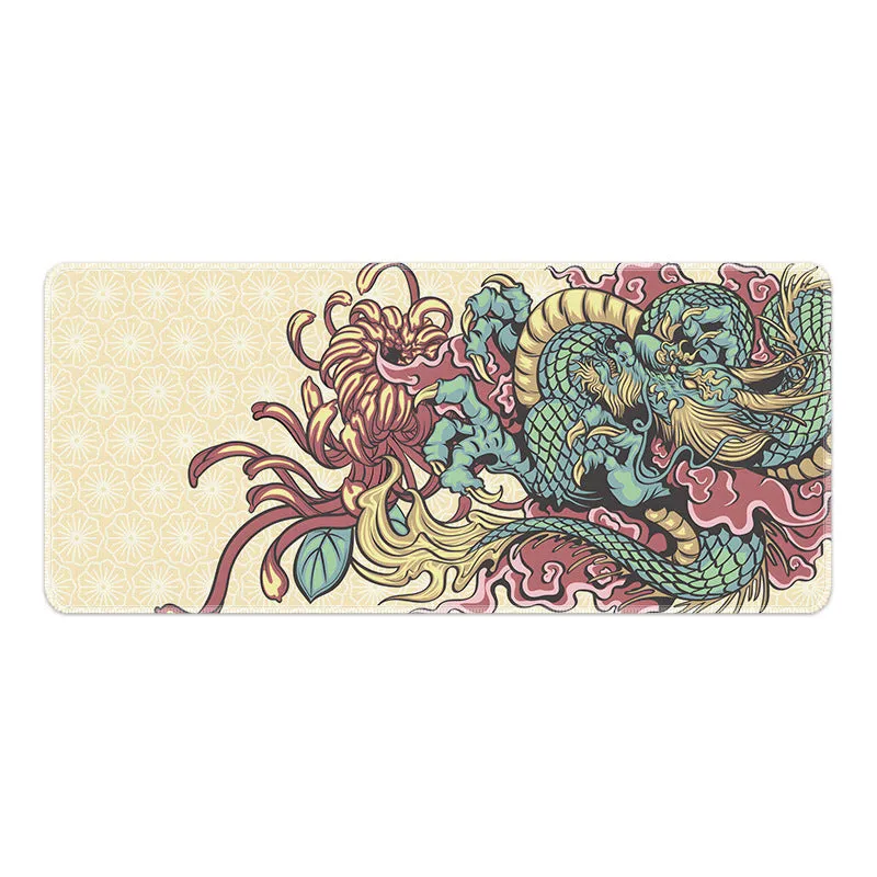 Flower Dragon pattern cloth gaming mouse pad with non-slip base in various sizes