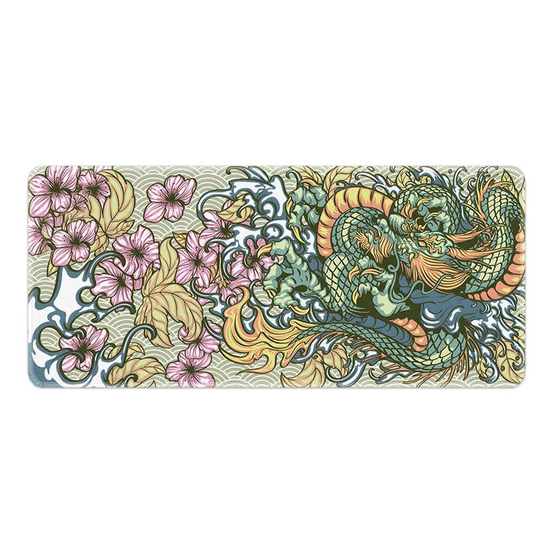 Flower Dragon pattern cloth gaming mouse pad with non-slip base in various sizes