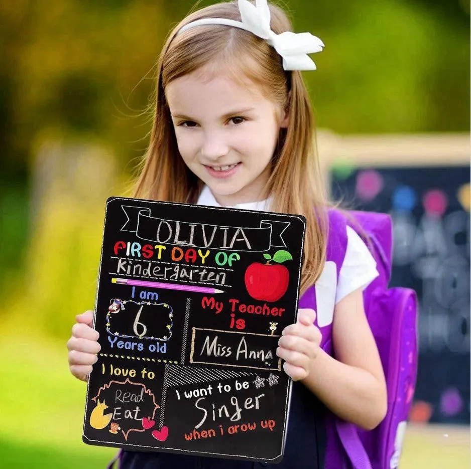 Wooden first day of school blackboard photo prop with modern simplicity design