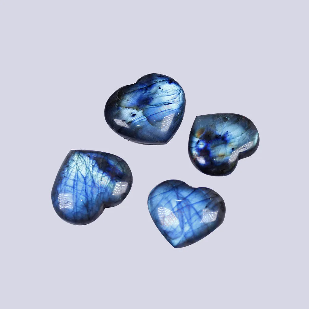 Natural ocean blue feldspar heart pendant necklace with geometric carving