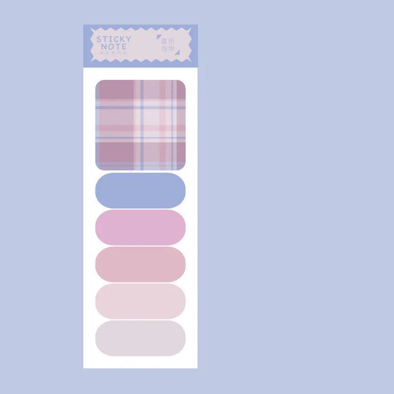 Colourful plaid memo pad sticky notes pack with six designs, 120 sheets total, each sheet 67mm by 200mm.